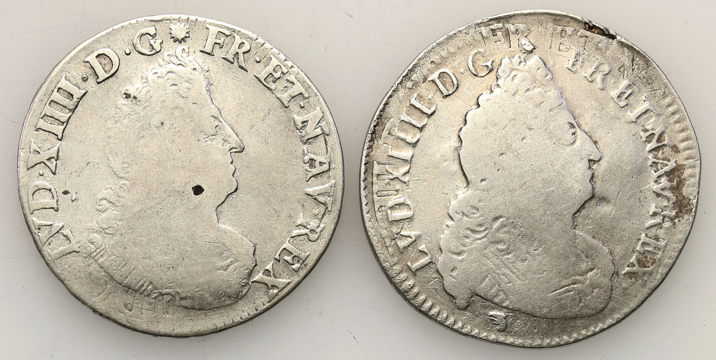Francja, Ludwik XIV (1643-1715) 1/2 ecu 1694 X, Amiens, 1705, Lyon, zestaw 2 monet